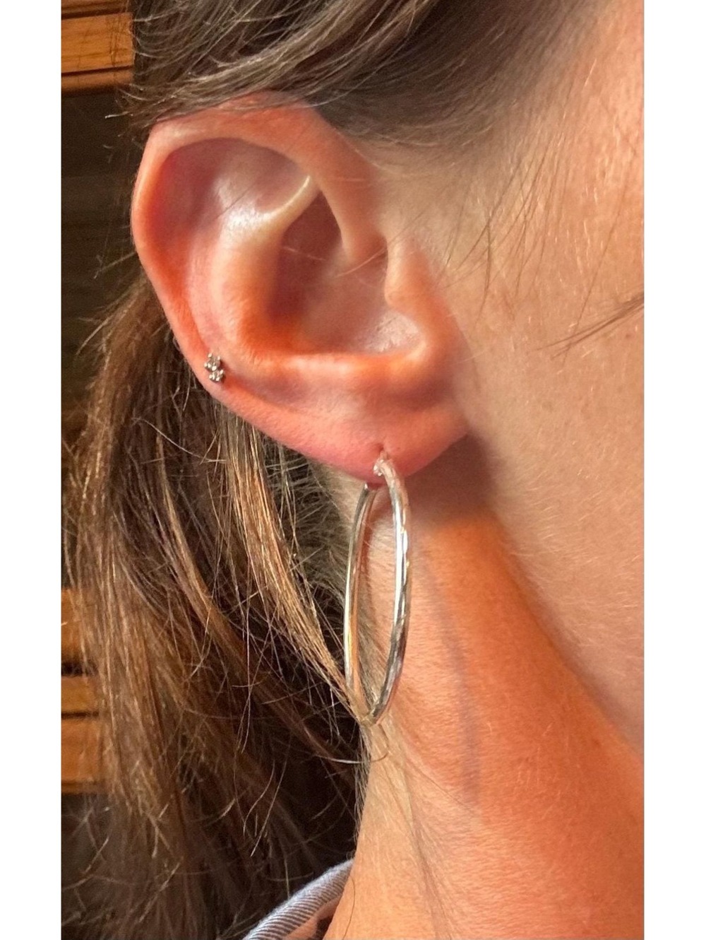 Vintage Sterling Silver Hoop Earrings with Etched Detail